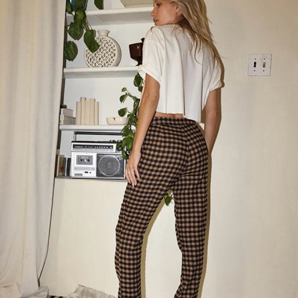 12th Tribe Black and Brown Checkered Cropped Pants - Picture 3 of 3